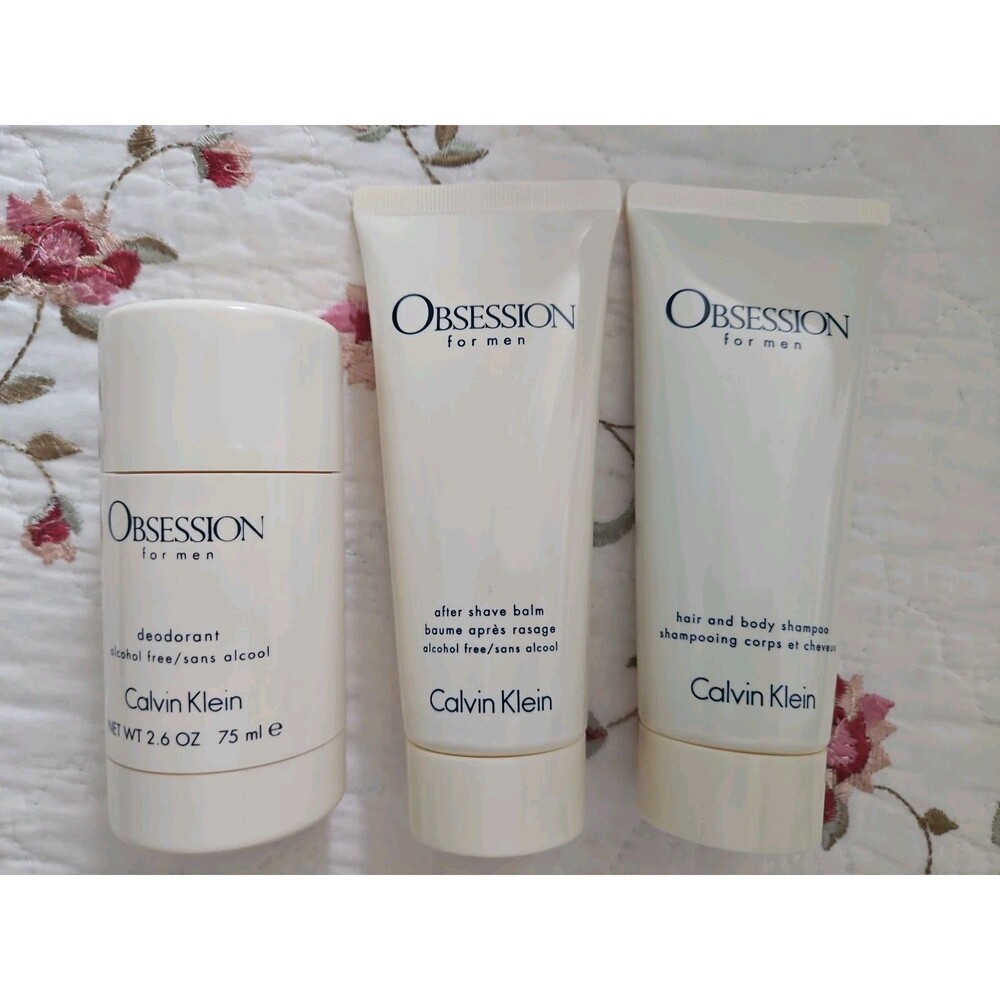 OBSESSION Calvin Klein 3 Pc Set 3.4 oz Body Wash After Shave Balm 2.6 Deodorant